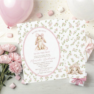 Invitation Élégante aquarelle lapin rose Baby Shower