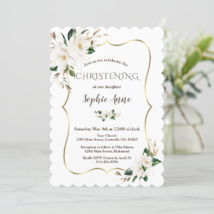 Invitation Elégante aquarelle Magnolia Fleurs Christening