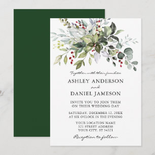 Invitation Elégante aquarelle Mariage de verdure hivernale