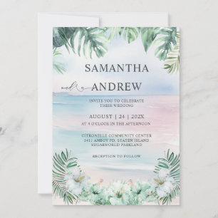 Invitation Elégante aquarelle Mariage Tropical