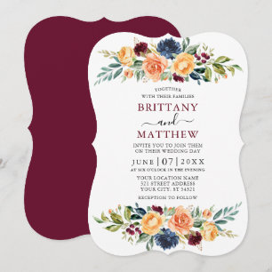 Invitation Elégante aquarelle Mixte Floral Mariage Bourgogne