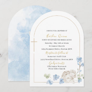 Invitation Elégante aquarelle moderne Baptême d'ange Bleu