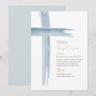 Invitation Elégante aquarelle moderne Baptism Cross