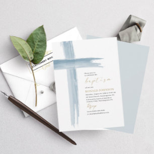 Invitation Elégante aquarelle moderne Baptism Cross