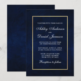Invitation Elégante aquarelle moderne Mariage or bleu