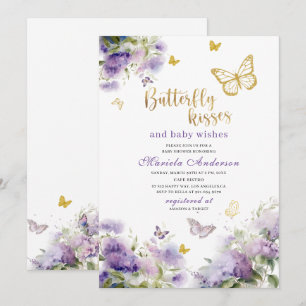 Invitation Elégante aquarelle moderne papillon baisers bébé S