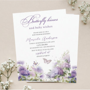 Invitation Elégante aquarelle moderne papillon baisers bébé S