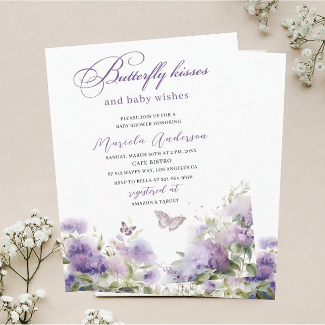 Invitation Elégante aquarelle moderne papillon baisers bébé S (Créateur téléchargé)