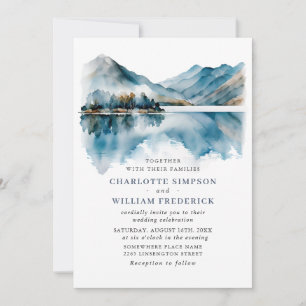 Invitation Elégante aquarelle Montagnes Forêt Mariage Photo