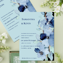 Invitation Elégante aquarelle Moody Blue Floral Mariage