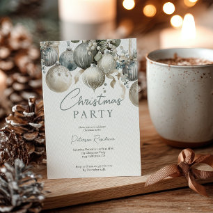 Invitation Elégante aquarelle neutre Baubles fête de Noël