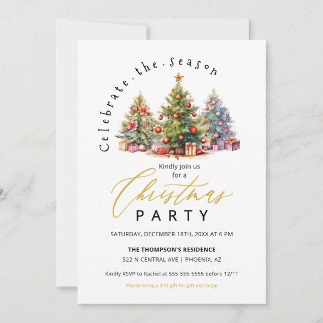 Invitation Elégante aquarelle Noël Arbres de vacances Fête (Devant)