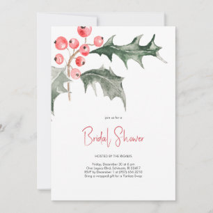 Invitation Elégante aquarelle Noël Holly Fête des mariées