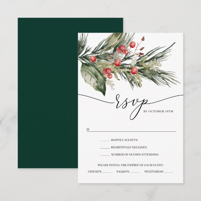 Invitation Elégante aquarelle Noël Mariage RSVP Card (Devant / Derrière)