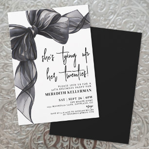 Invitation Elégante aquarelle Noir Blanc Bow fête d'anniversa