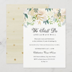 Invitation Elégante Aquarelle Or Floral Vow Renouvellement