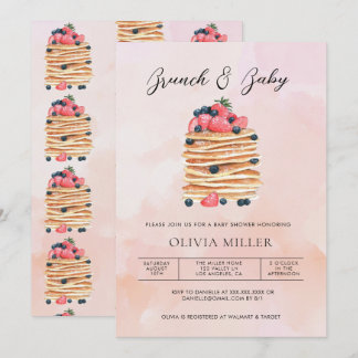 Invitation Elégante aquarelle Pancakes Brunch & Baby shower