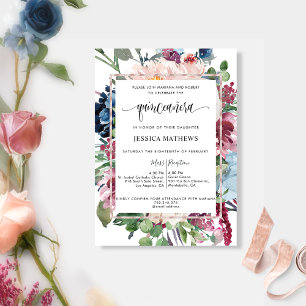 Invitation Elégante Aquarelle Pastel Tone Floral Quinceañera