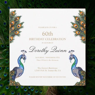 Invitation Elégante aquarelle Peacock Anniversaire