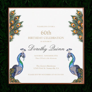 Invitation Elégante aquarelle Peacock Anniversaire