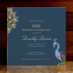 Invitation Elégante aquarelle Peacock Anniversaire