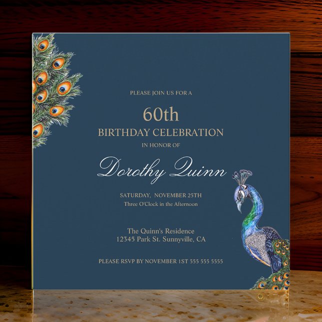 Invitation Elégante aquarelle Peacock Anniversaire (Créateur téléchargé)