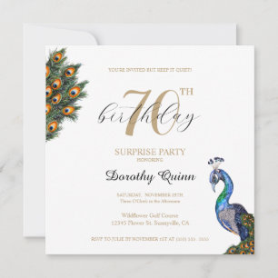 Invitation Elégante aquarelle Peacock Surprise fête d'anniver