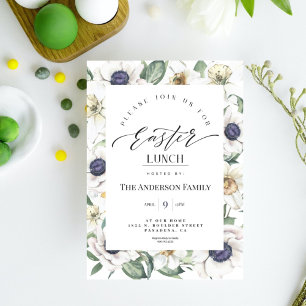 Invitation Elégante aquarelle printanière Florale Pâques Déje