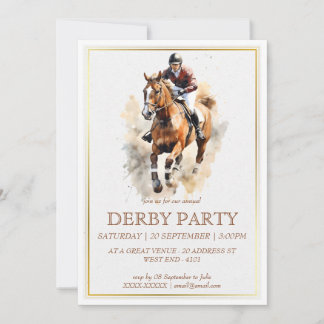 Invitation Elégante aquarelle Racehors Derby Party équestre