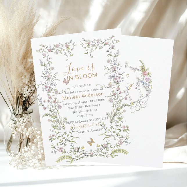 Invitation Elégante aquarelle Rétro Golden Flowers nuptiale S (Créateur téléchargé)