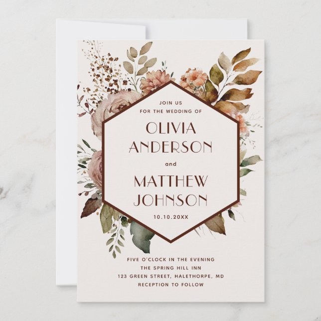 Invitation Elégante aquarelle romantique beige mariage (Devant)