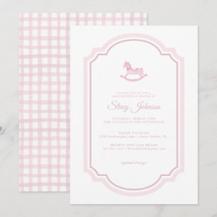 Invitation Elégante Aquarelle rose Baby shower à Cheval Rocse
