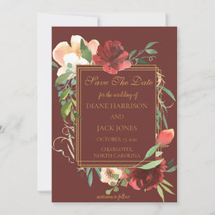 Invitation Elégante aquarelle Rose Bouquet Gold Frame