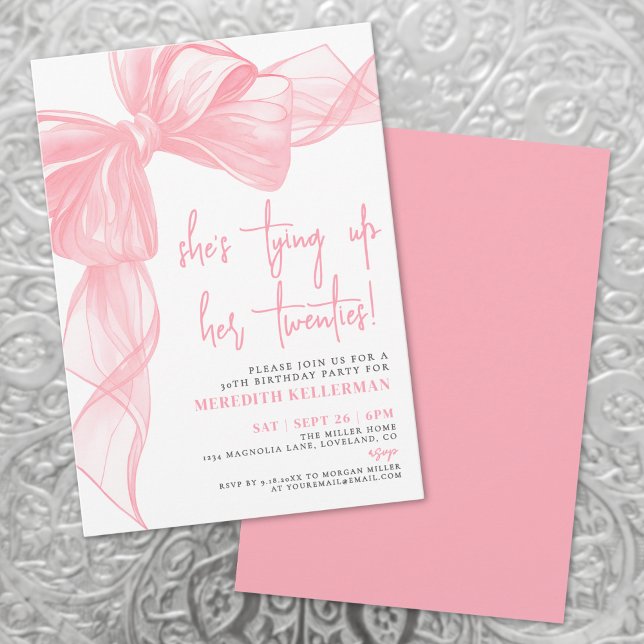 Invitation Elégante aquarelle rose Bow fête d'anniversaire (Elegant Watercolor Pink Bow Birthday Party Invitation)
