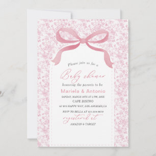 Invitation Elégante aquarelle rose Bow Girl Baby shower Invi