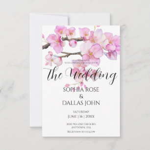 Invitation Elégante aquarelle rose cerisier fleurs Mariage