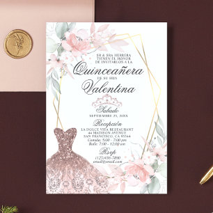 Invitation Elégante aquarelle rose espagnol Quinceañera Quinc