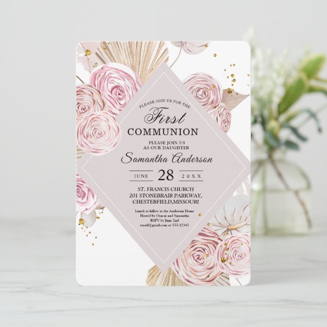 Invitation Elégante aquarelle rose et violet cadre floral (Debout devant)