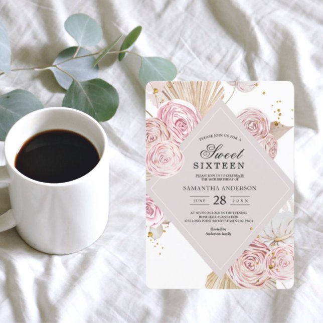 Invitation Elégante aquarelle rose et violet cadre floral (Créateur téléchargé)