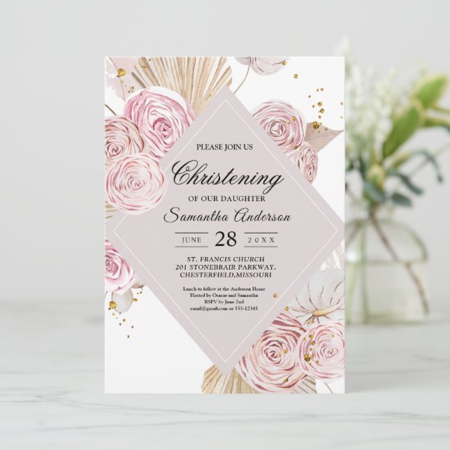 Invitation Elégante aquarelle rose et violet cadre floral (Debout devant)