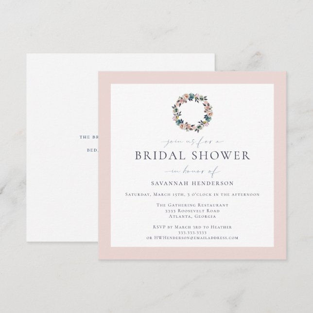 Invitation Elégante aquarelle rose Fête des mariées de couron (Devant / Derrière)