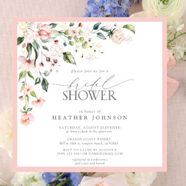 Invitation Elégante aquarelle rose Fête des mariées florale (Blush Blooms Await You: Join Us for a Bridal Shower to Remember)