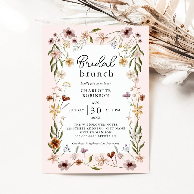 Invitation Elégante aquarelle rose Fête des mariées florale (Créateur téléchargé)