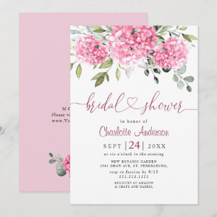 Invitation Elégante aquarelle rose FÊTE DES MARIÉES Hydrangea