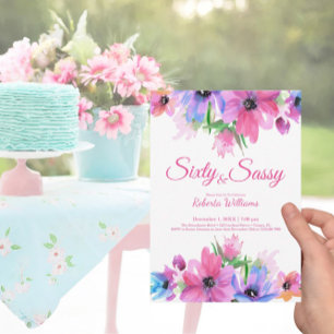 Invitation Elégante aquarelle rose Floral 60e anniversaire