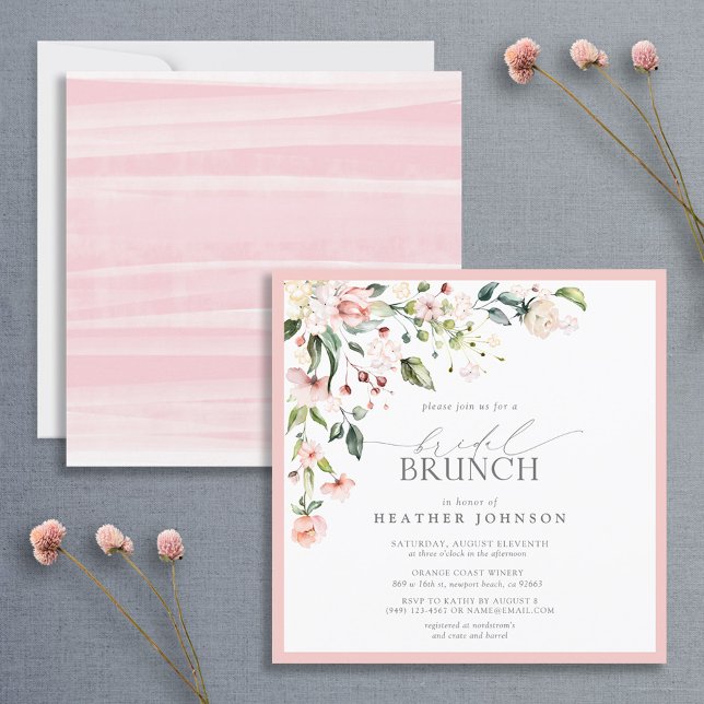 Invitation Elégante aquarelle rose Floral Bridal Brunch (Créateur téléchargé)
