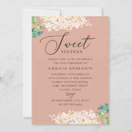 Invitation Elégante aquarelle rose floral doux 16 anniversair
