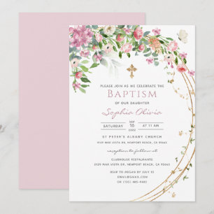 Invitation Elégante Aquarelle rose Floral Girl Baptism Invita