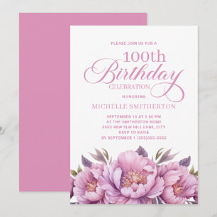 Invitation Elégante aquarelle rose florale 100e anniversaire