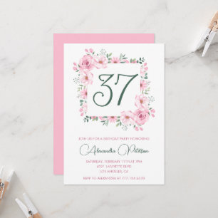 Invitation Elégante aquarelle rose florale 37e anniversaire